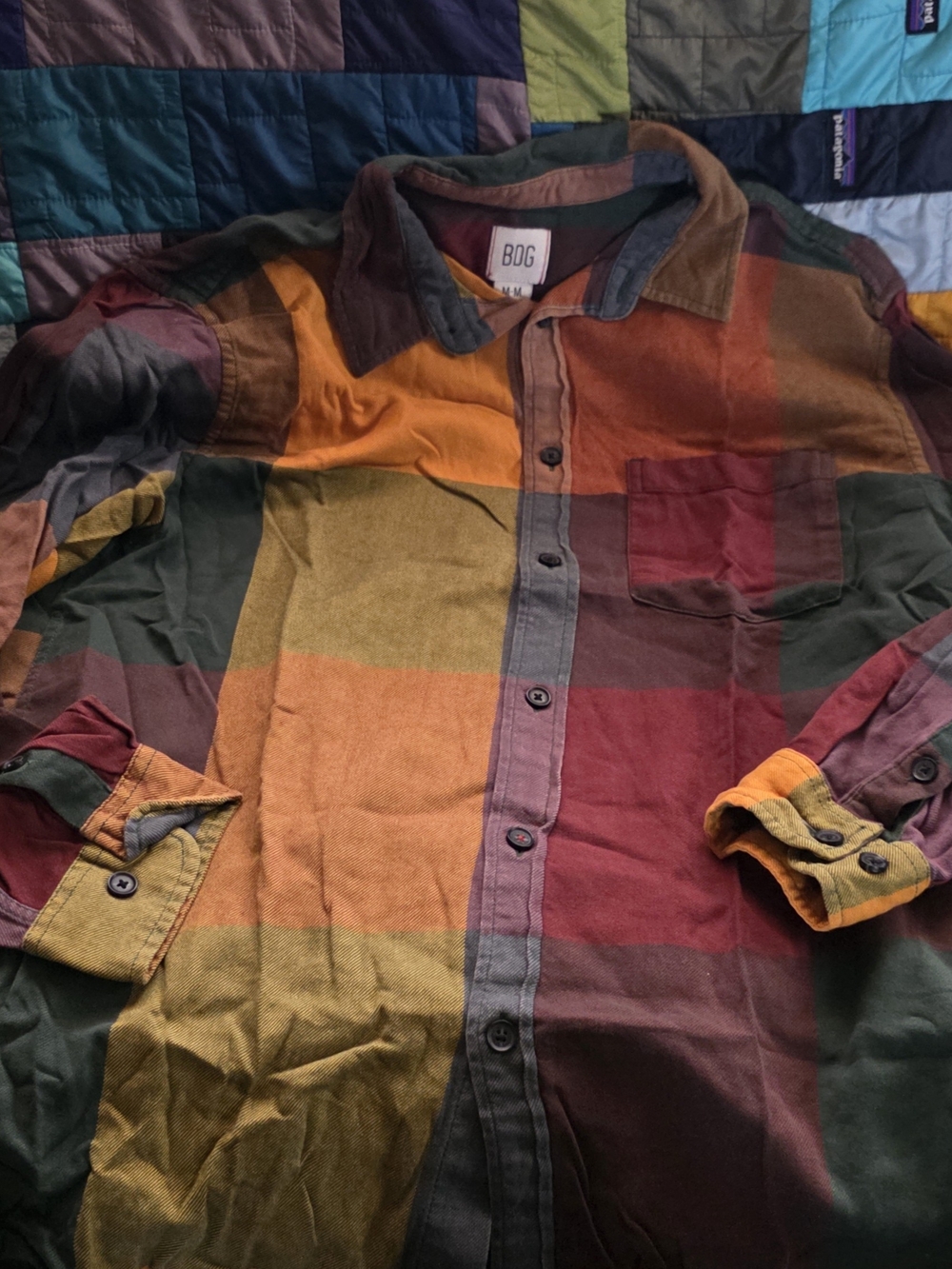BDG Men's Multicolor Patchwork Flannel Shirt Jacket